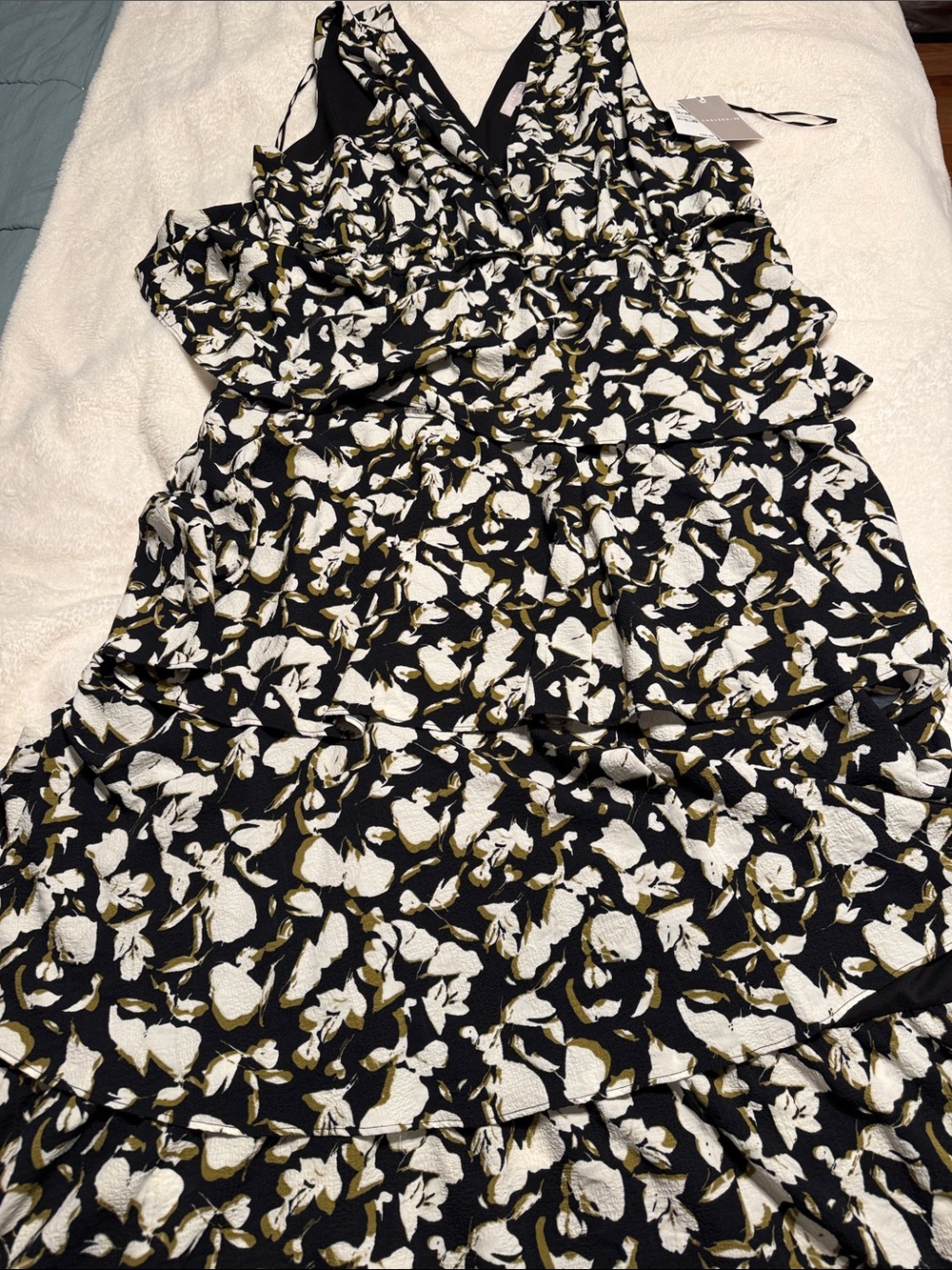 Chelsea28 Black Dress with White & Olive Floral Print